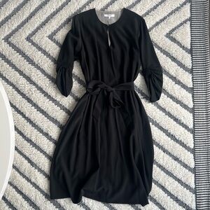 Tibi Silk Split-Neck Black Dress with Sash Size 4